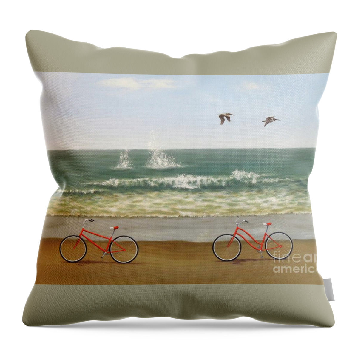 Red Bicycles Throw Pillow featuring the painting Coasting by Phyllis Andrews