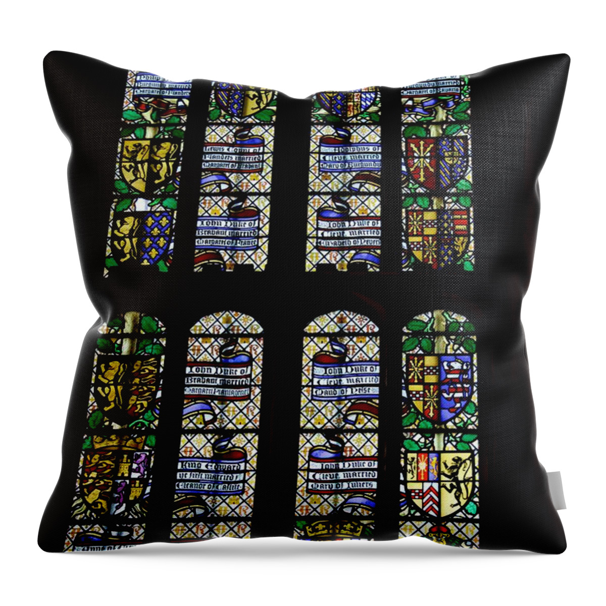 Stained Glass Throw Pillow featuring the photograph Coats of Arms Stained Glass by Eric Tressler