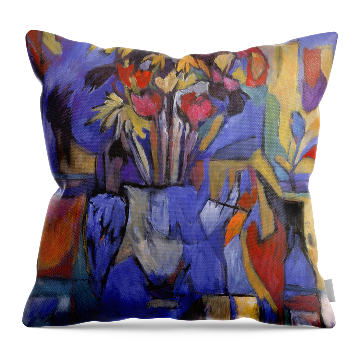 Oil Throw Pillow featuring the painting Cobalt Rose by Mykul Anjelo
