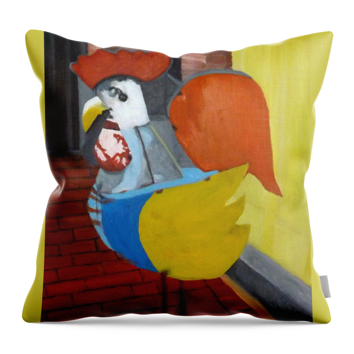 Yellow Throw Pillow featuring the painting Cock of the Walk by Brent Harris