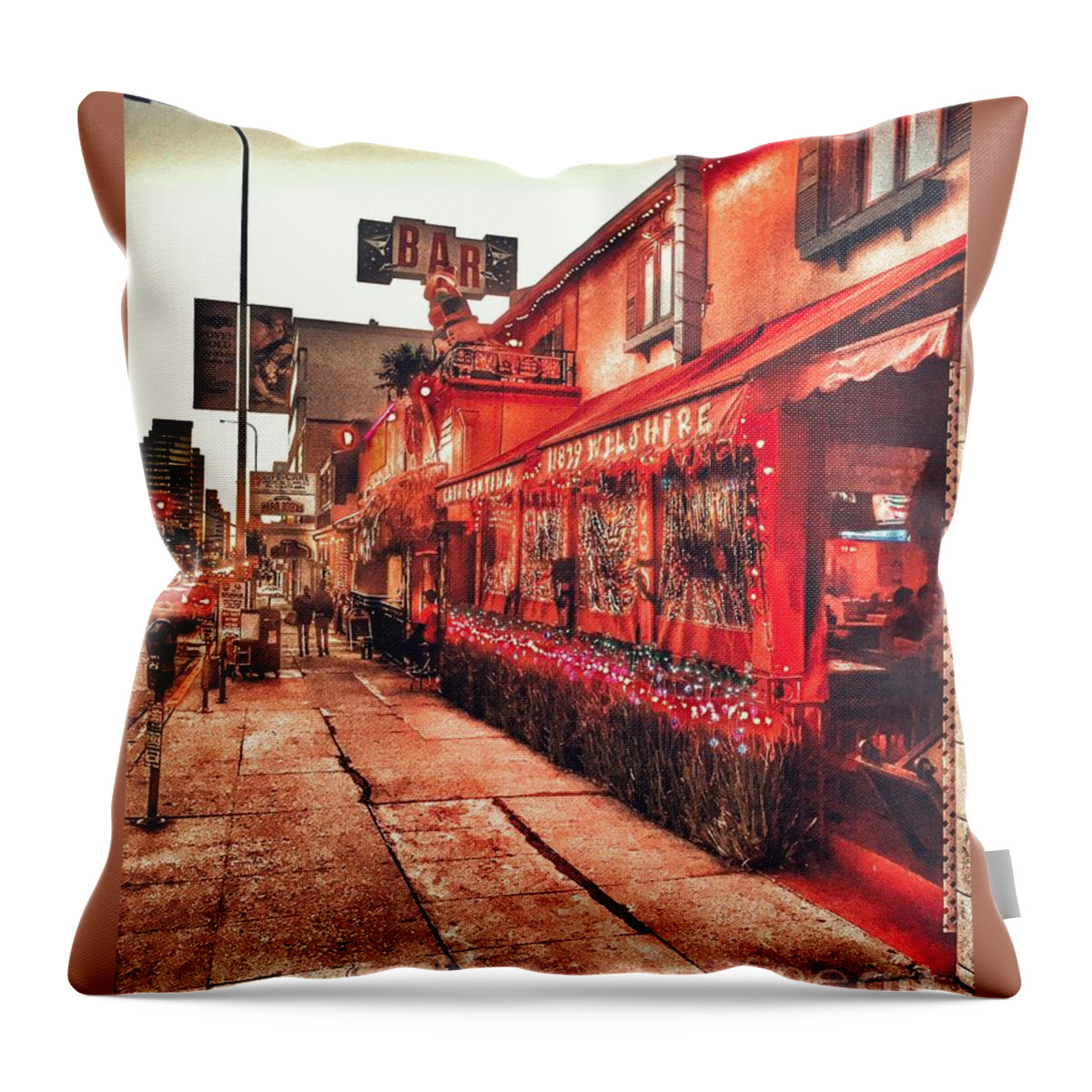 Street Scene Throw Pillow featuring the photograph West Los Angeles Cocktail Row by Jenny Revitz Soper