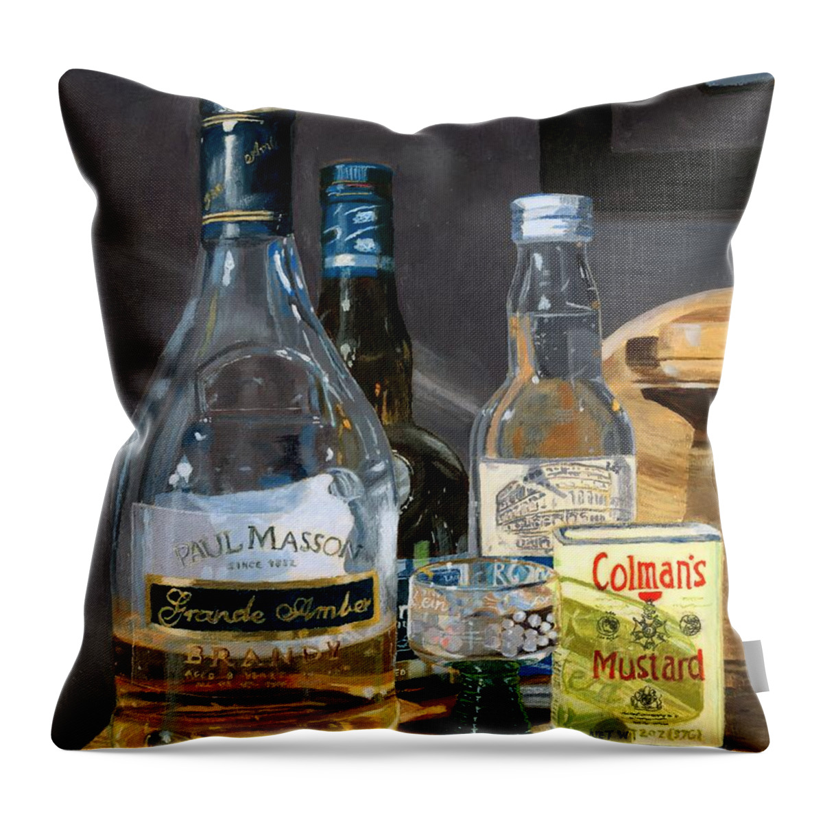 Cocktails Throw Pillow featuring the painting Cocktails and Mustard by Lynne Reichhart