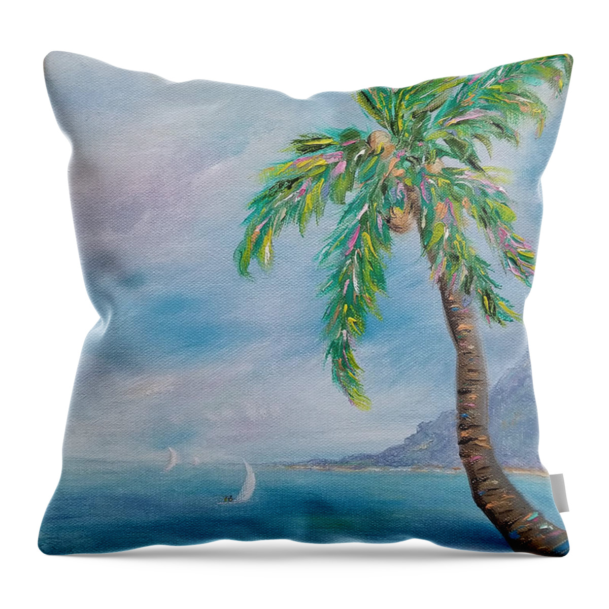 Palm Throw Pillow featuring the painting Coconut Flavor by Judith Rhue