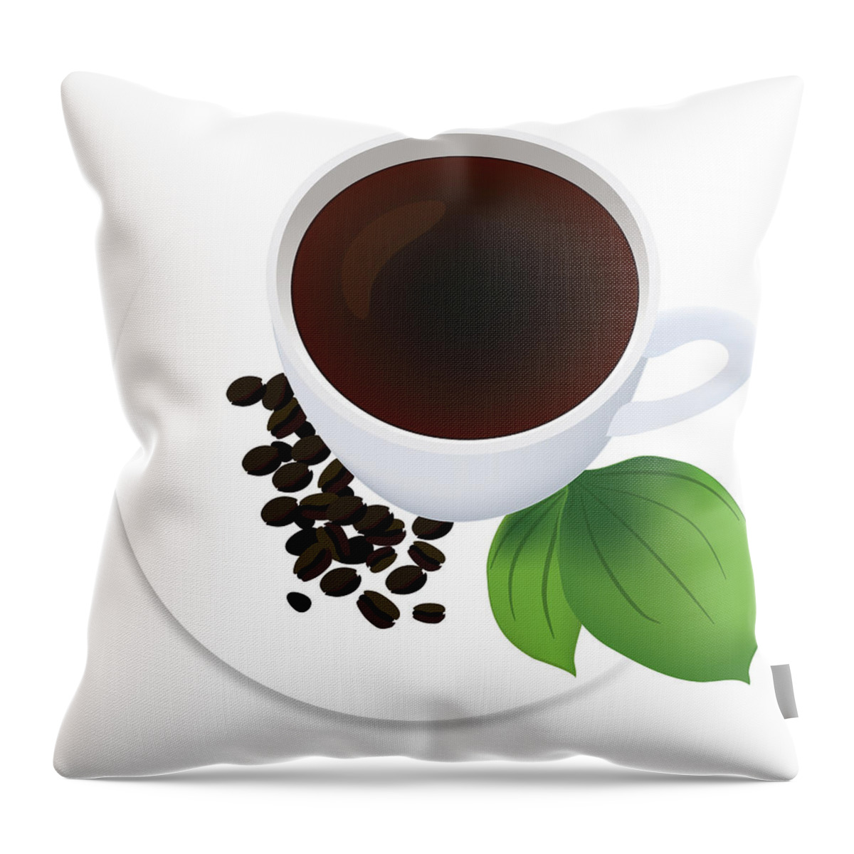 Coffee Cup With Beens Illustration Throw Pillow featuring the drawing Coffee Cup On Saucer With Beans by Serena King