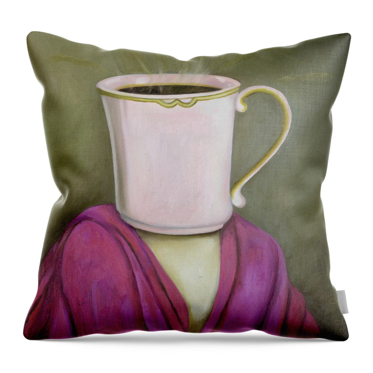 Coffee Throw Pillow featuring the painting Coffee Head 2 by Leah Saulnier The Painting Maniac