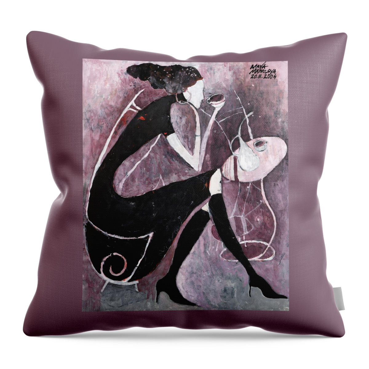 Coffee Throw Pillow featuring the painting Coffee time by Maya Manolova
