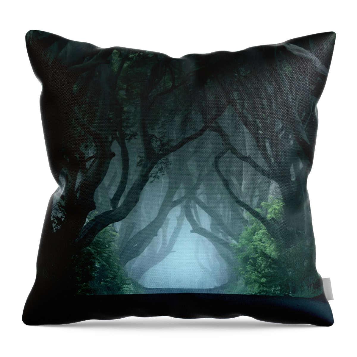 Ireland Throw Pillow featuring the photograph Cold and blue morning at Dark hedges by Jaroslaw Blaminsky
