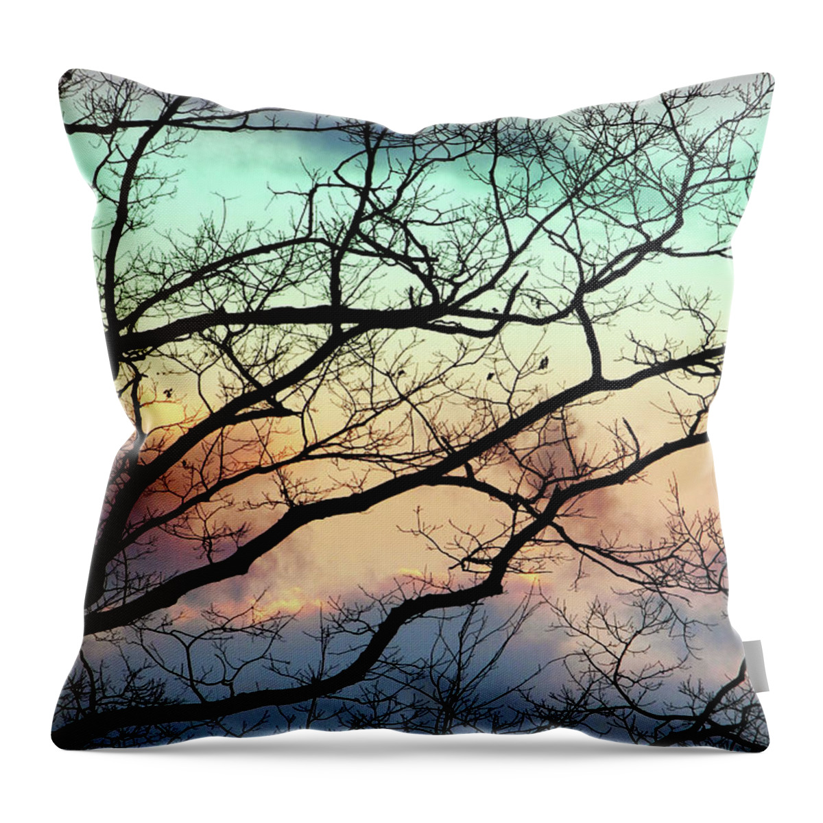Abstract Tree Throw Pillow featuring the mixed media Cold Hearted Bliss by Christina Rollo