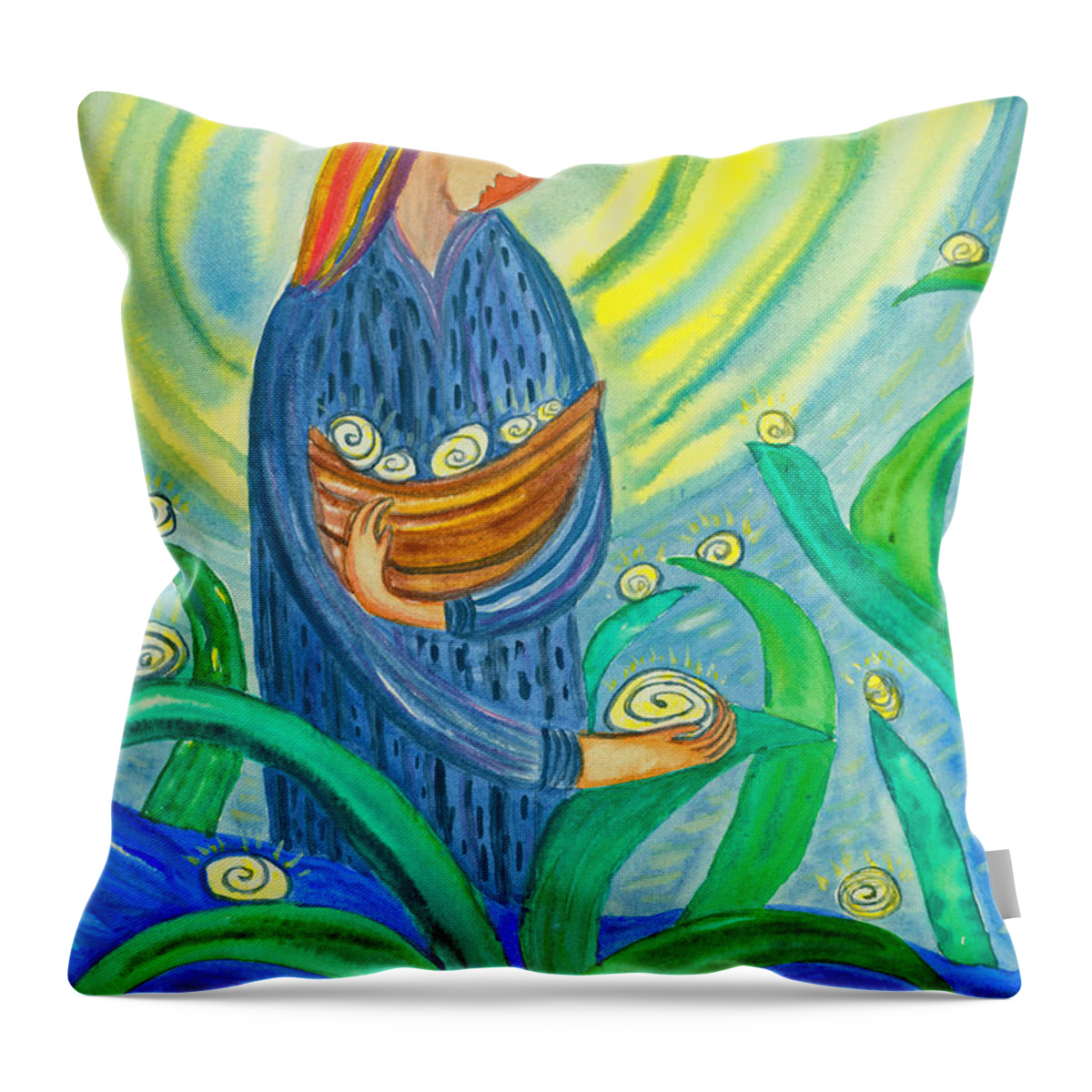 Woman Throw Pillow featuring the painting Collecting the dew by Suzy Norris