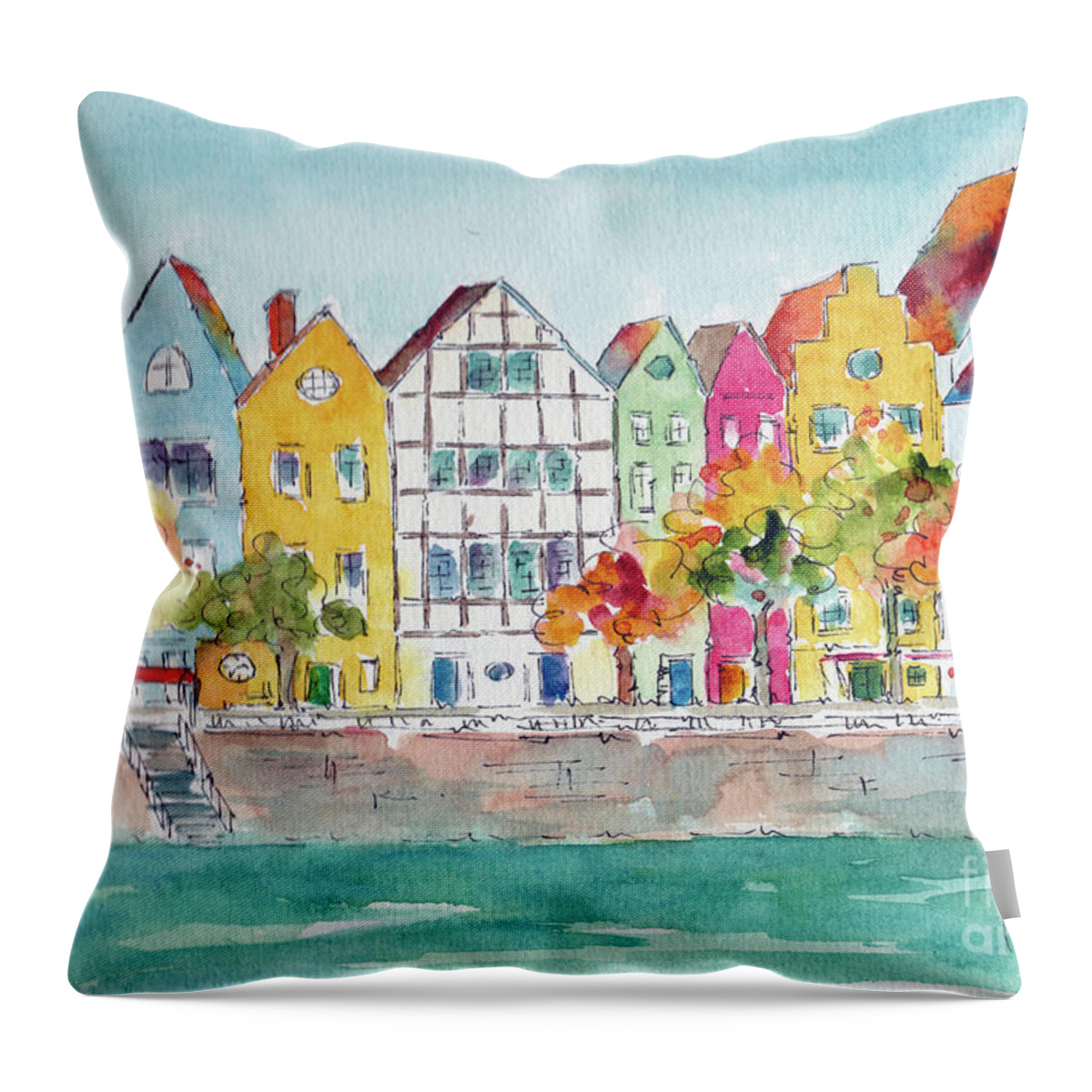 Impressionism Throw Pillow featuring the painting Cologne Along The Rhine by Pat Katz