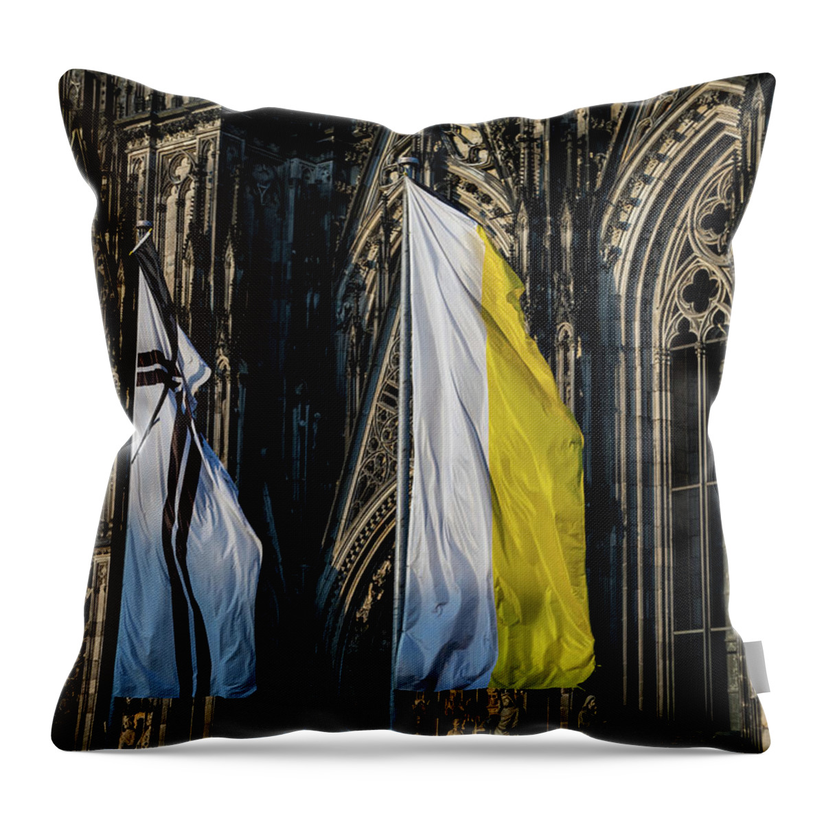 Cologne Throw Pillow featuring the photograph Cologne Cathedral Flags by Ross Henton