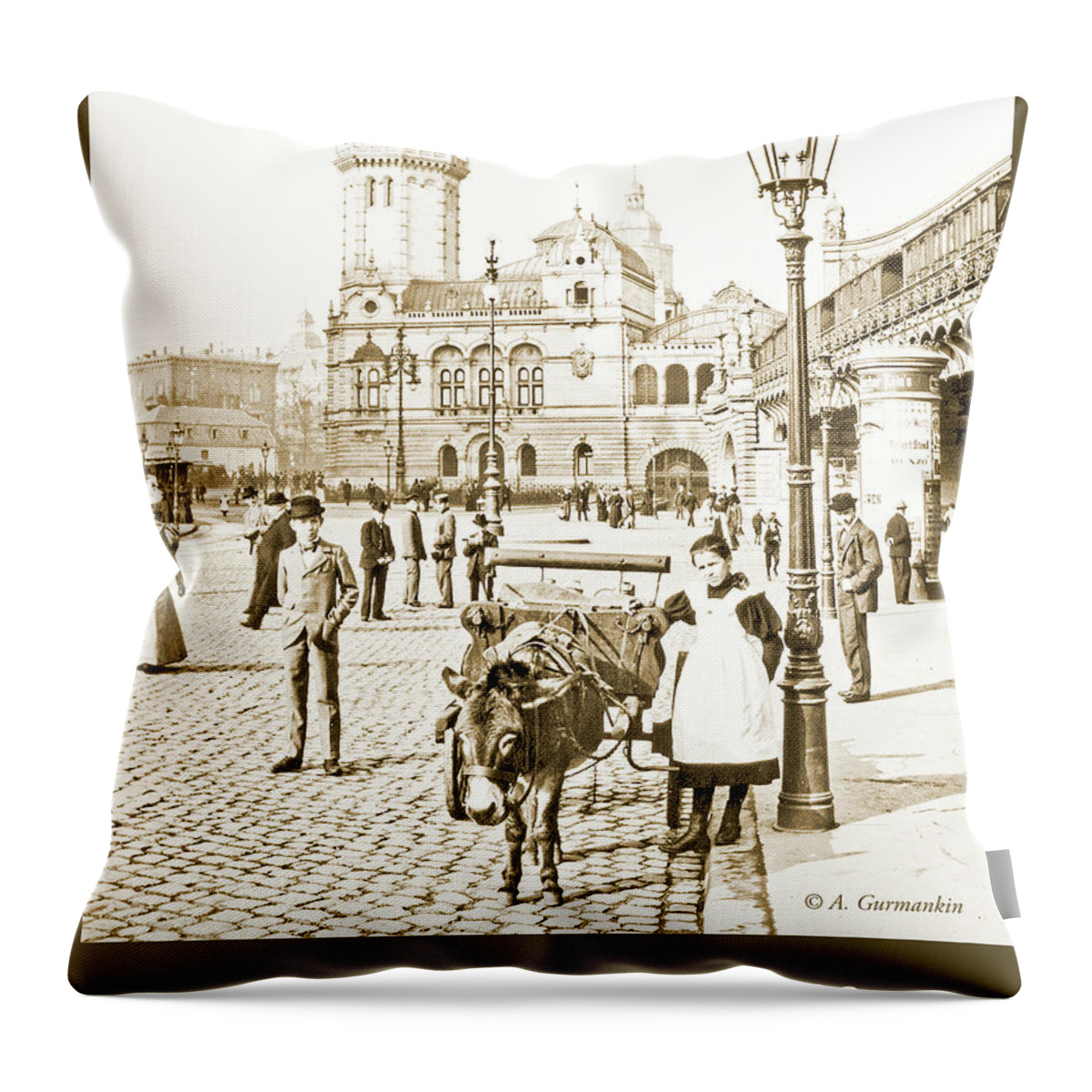 Cologne Throw Pillow featuring the photograph Cologne, Germany Street Scene, 1903, Vintage Photograph by A Macarthur Gurmankin