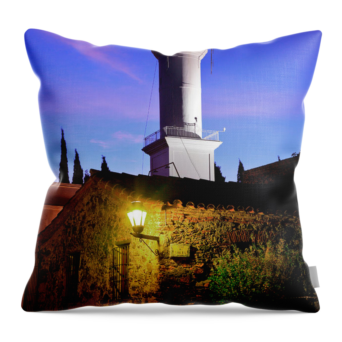 Colonia Del Sacramento Throw Pillow featuring the photograph Colonia Lighthouse by Bernardo Galmarini