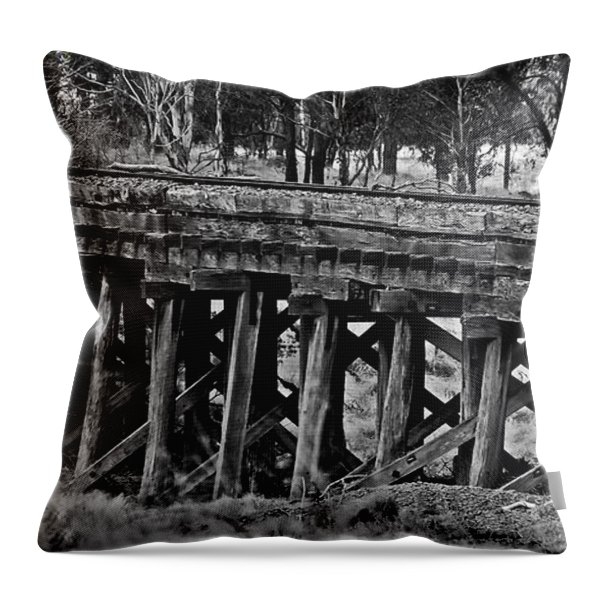 Blair Stuart Throw Pillow featuring the photograph Colonial Era Bridge. by Blair Stuart