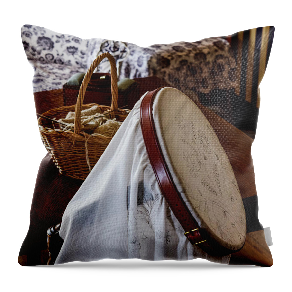 Needlework Throw Pillow featuring the photograph Colonial Needlework by Nicole Lloyd