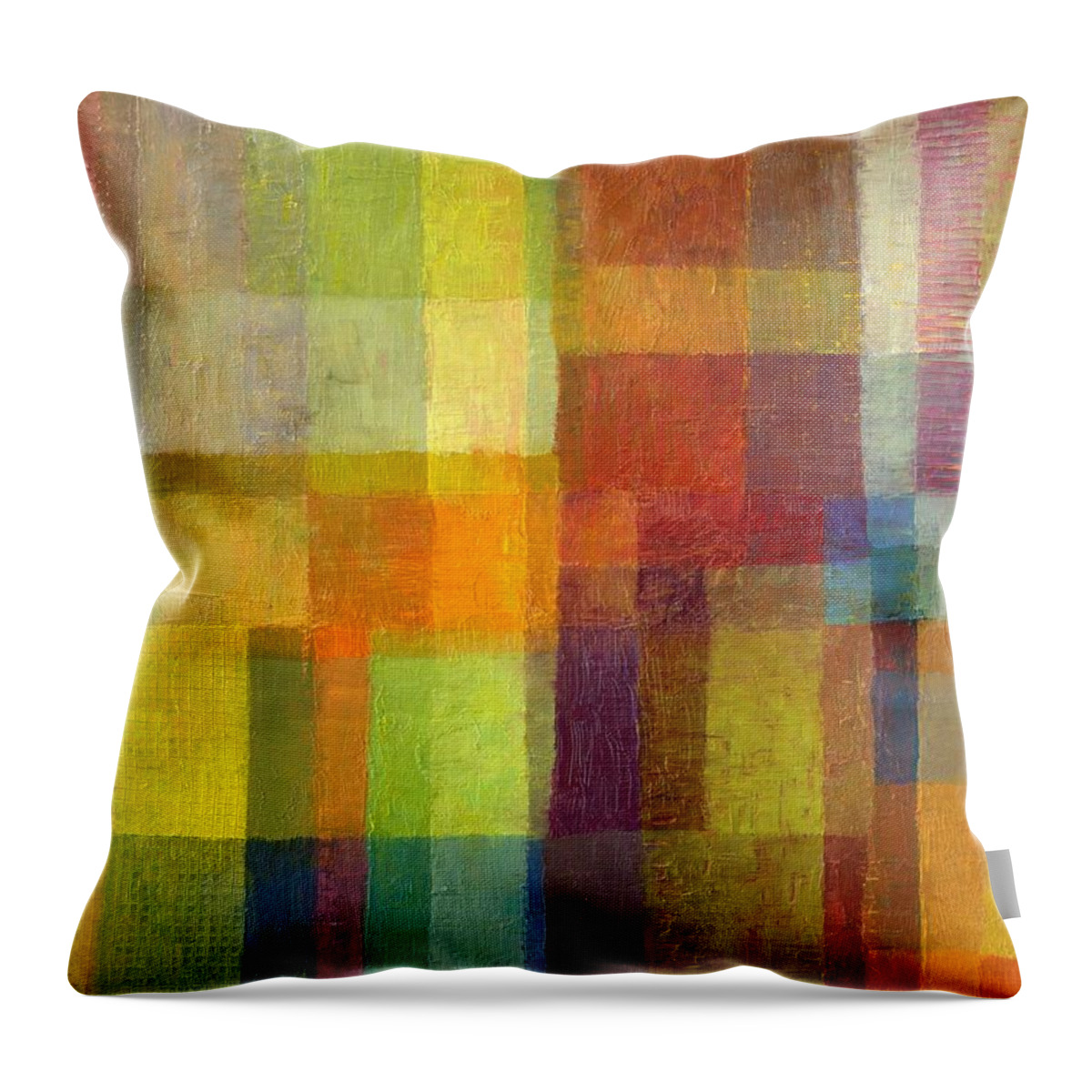 Abstract Throw Pillow featuring the painting Color Collage with Green and Red 2.0 by Michelle Calkins