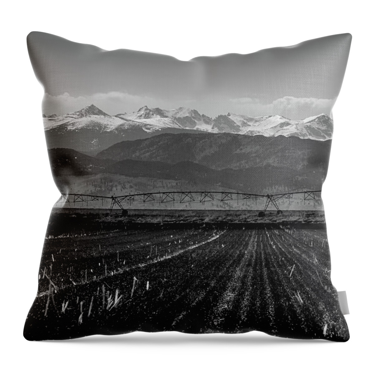 Farming Throw Pillow featuring the photograph Colorado Rocky Mountain Agriculture View in Black and White by James BO Insogna