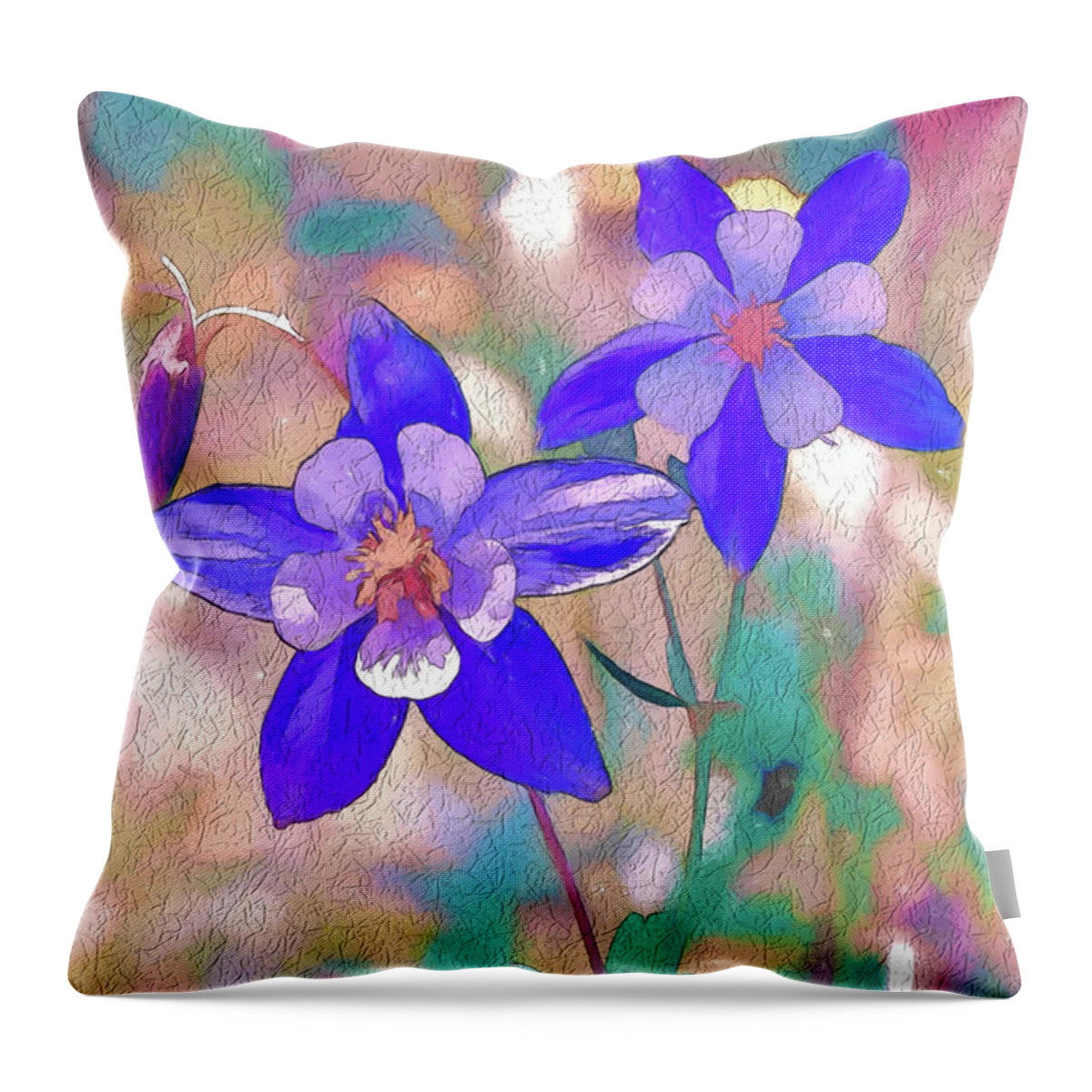 Columbines Throw Pillow featuring the digital art Colorado State Flower 2 by OLena Art by Lena Owens - Vibrant DESIGN