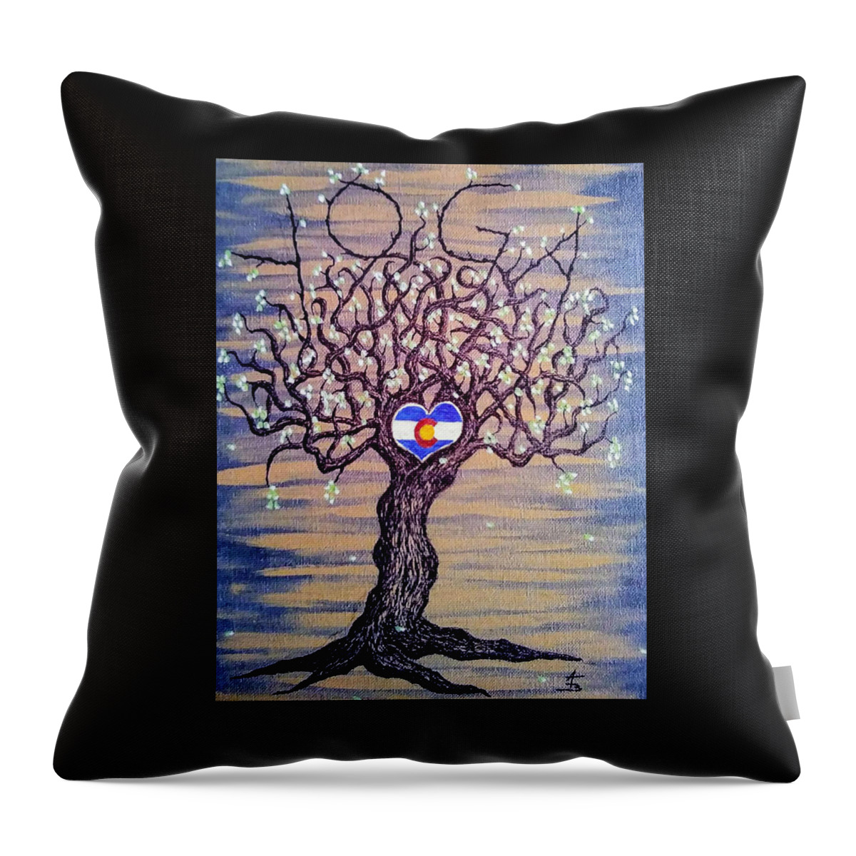 Yoga Throw Pillow featuring the drawing Colorado Yoga Love Tree by Aaron Bombalicki