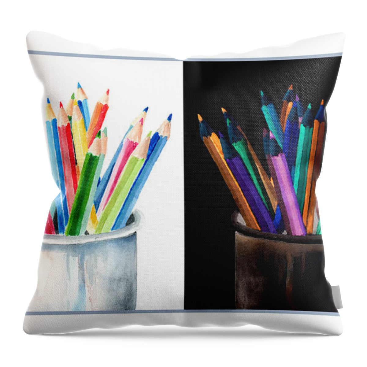 Colored Pencils Throw Pillow featuring the painting Colored Pencils - The Positive And The Negative by Arline Wagner