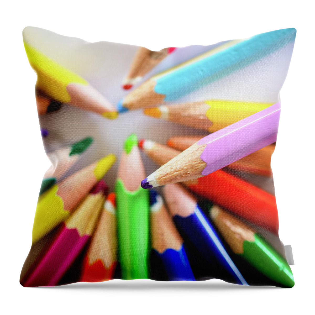 Background Throw Pillow featuring the photograph Colored pencils by Nicola Simeoni