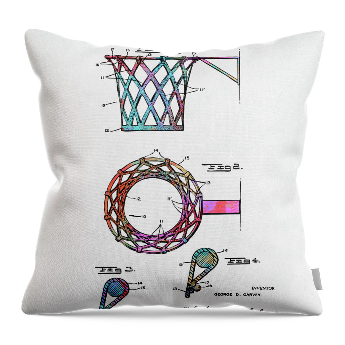 Basketball Throw Pillow featuring the digital art Colorful 1951 Basketball Net Patent Artwork by Nikki Marie Smith