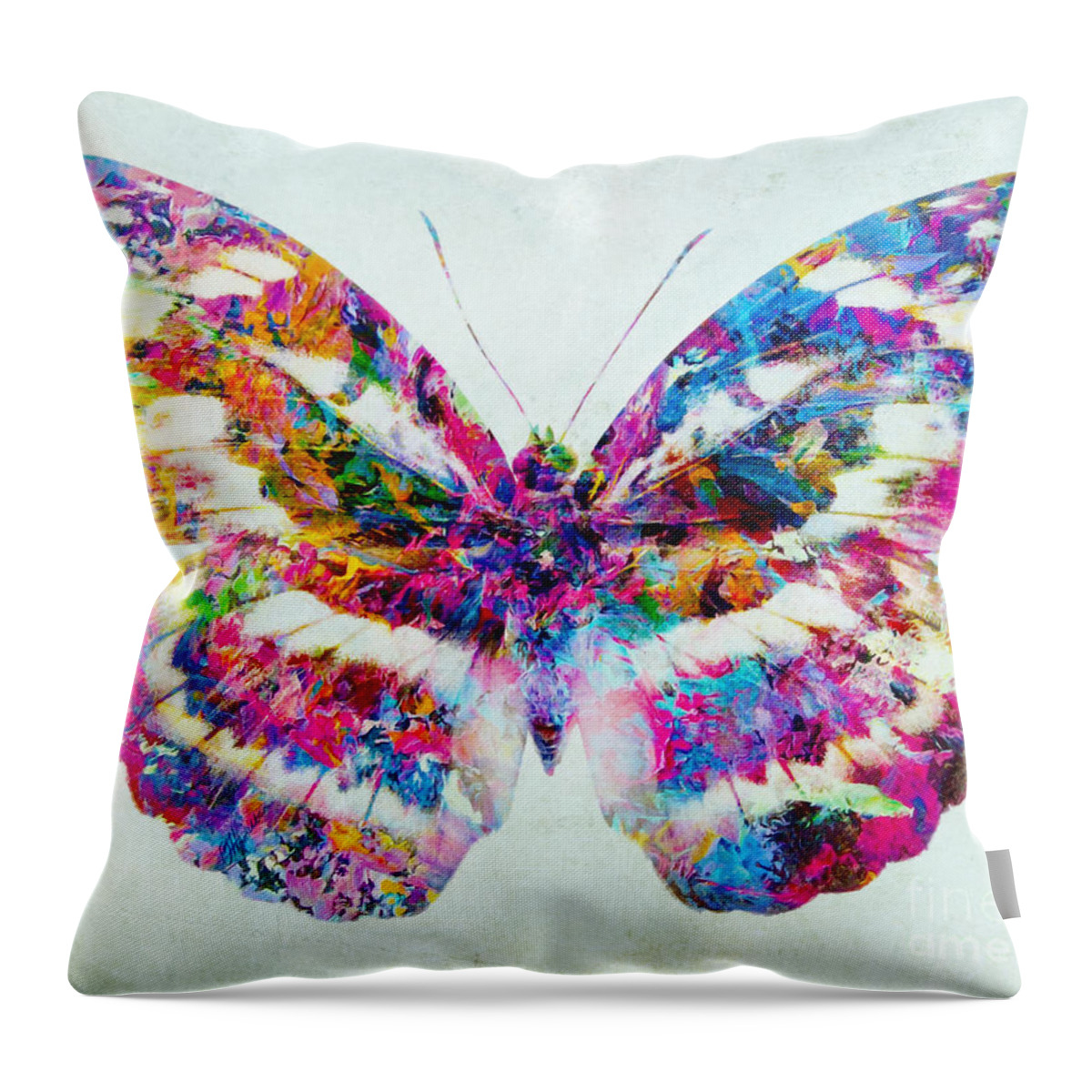 Color Fusion Throw Pillow featuring the mixed media Colorful Butterfly Art by Olga Hamilton