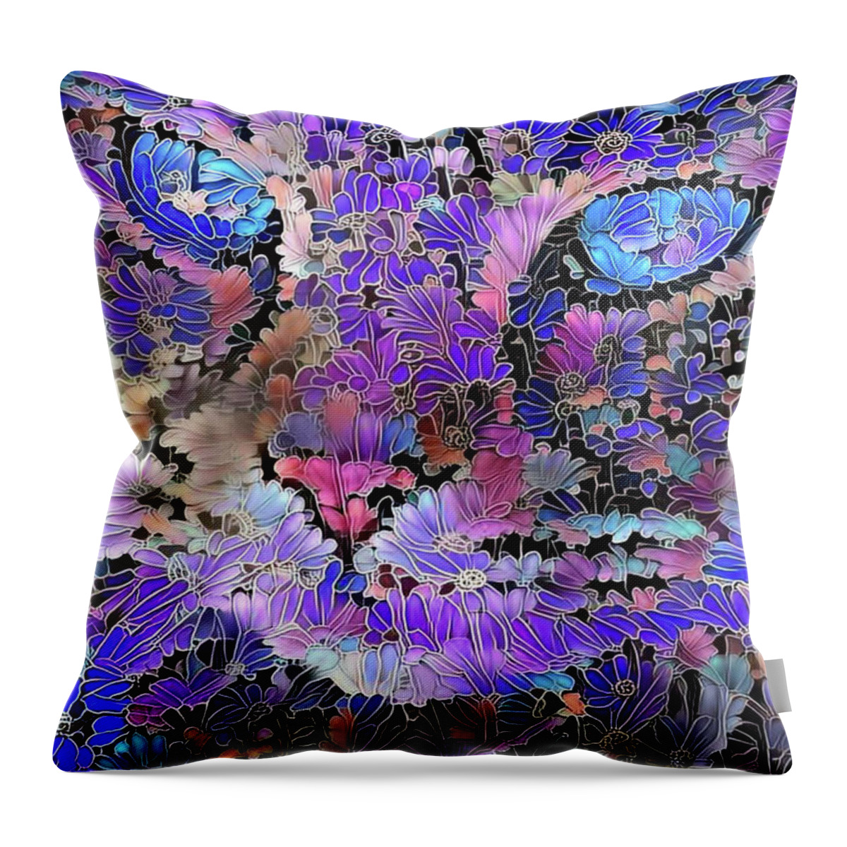 Colorful Cat Throw Pillow featuring the digital art Flower Cat 2 by Peggy Collins