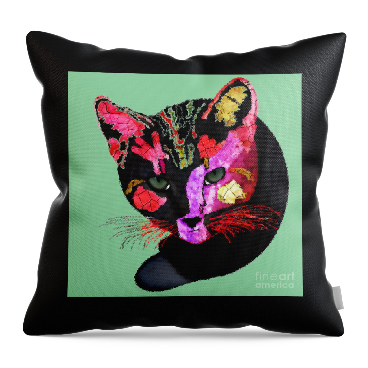 Colorful Cal Throw Pillow featuring the digital art Colorful Cat Abstract Artwork by Claudia Ellis by Claudia Ellis