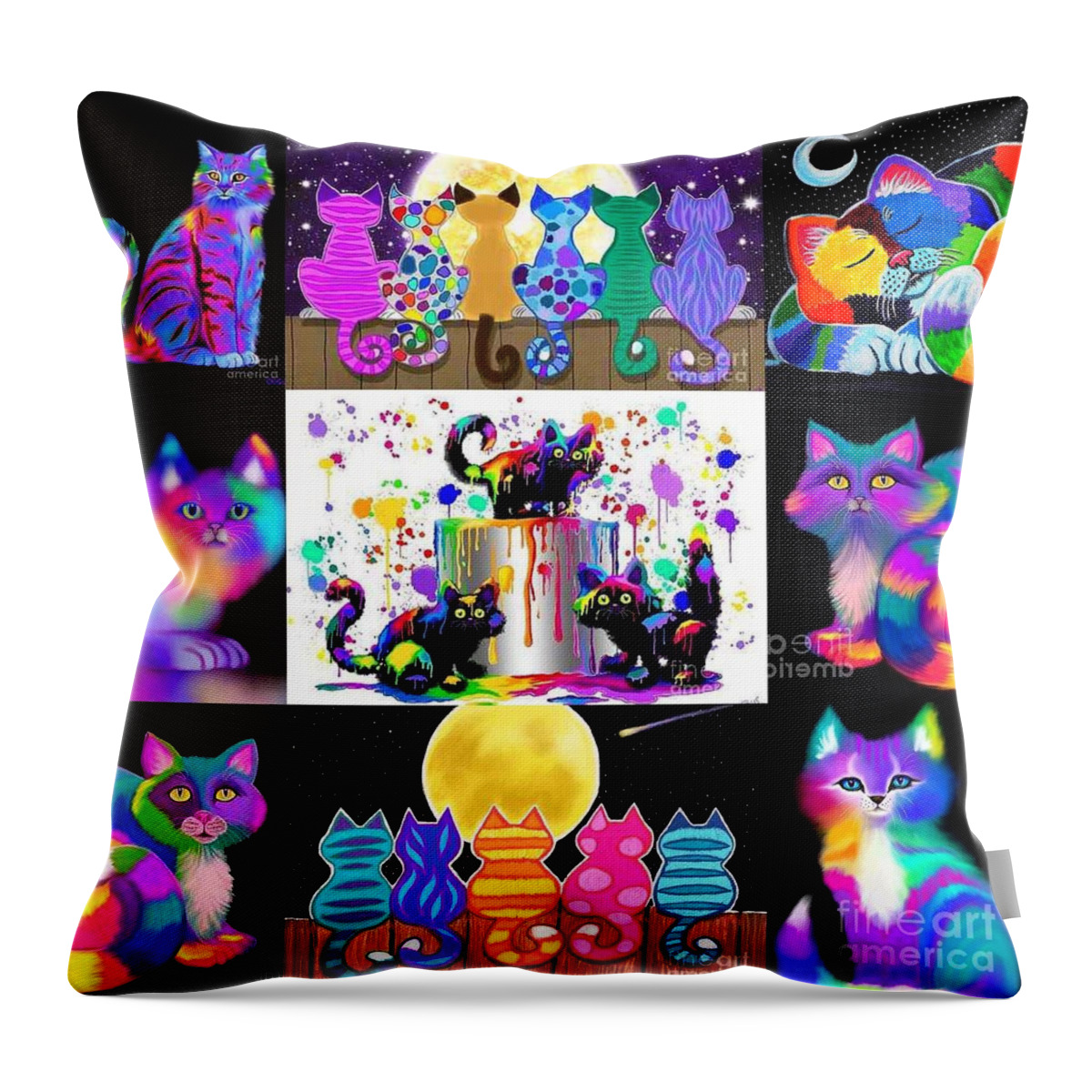 Cats Throw Pillow featuring the painting Colorful Cat Collage by Nick Gustafson