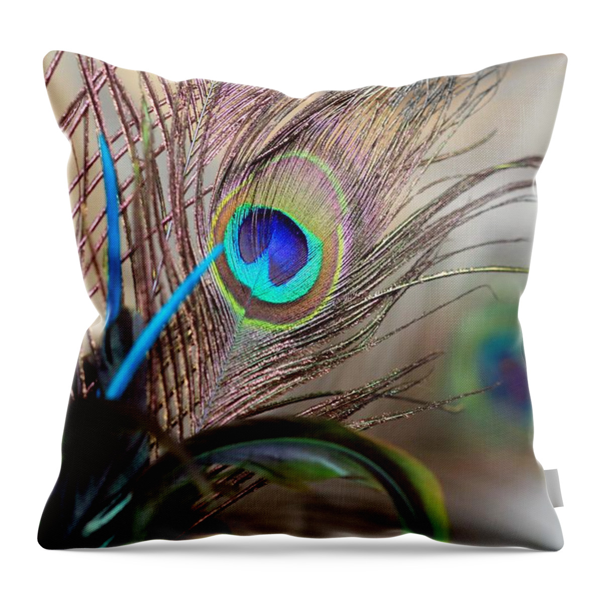 Peacock Feathers Throw Pillow featuring the photograph Colorful Feathers by Angela Murdock