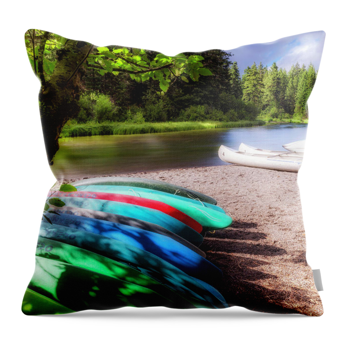 Boats Throw Pillow featuring the photograph Colorful Kayaks by Cat Connor