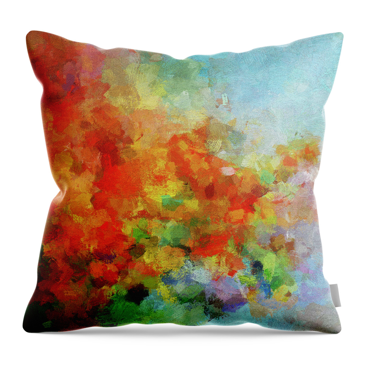 Abstract Throw Pillow featuring the painting Colorful Landscape Art in Abstract Style by Inspirowl Design