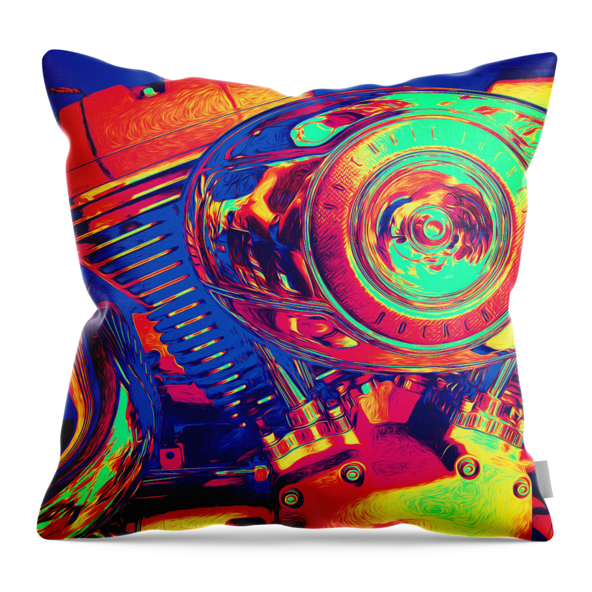 Motor Throw Pillow featuring the photograph Colorful Motorcycle Engine by Phil Perkins