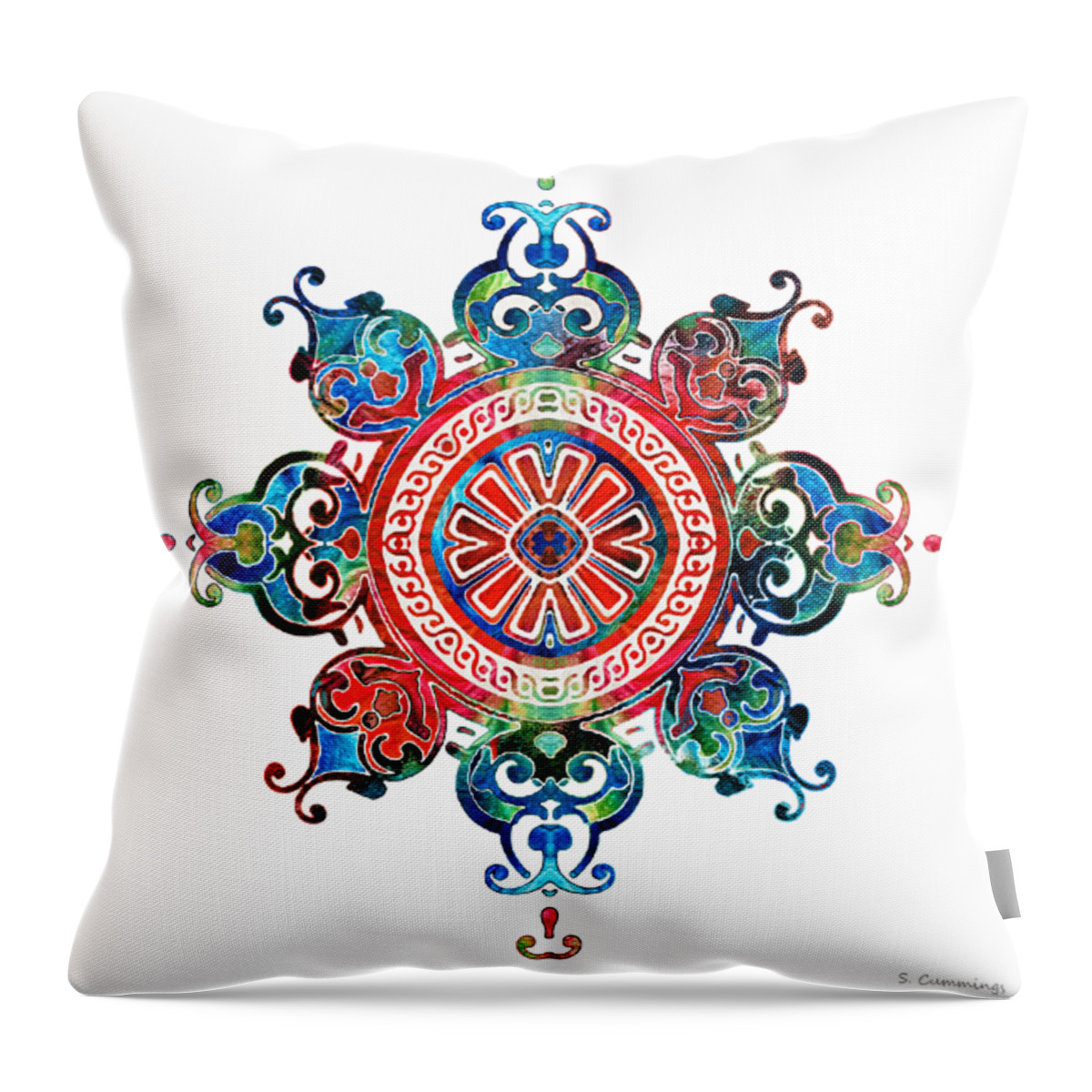 Mandala Throw Pillow featuring the painting Colorful Pattern Art - Color Fusion Design 3 By Sharon Cummings by Sharon Cummings