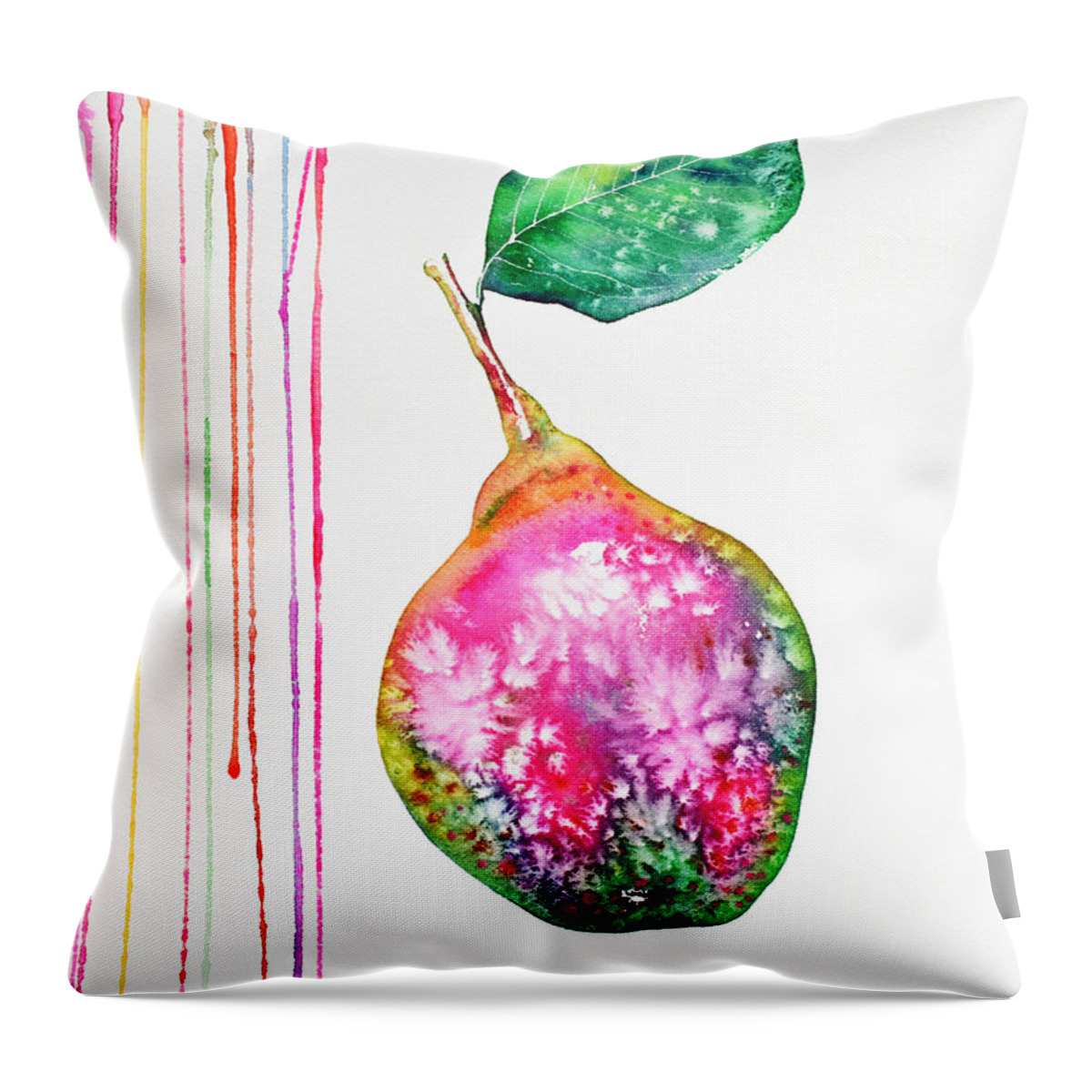 Pear Throw Pillow featuring the painting Colorful Pear by Zaira Dzhaubaeva