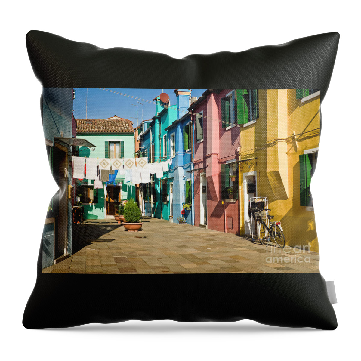 Colorful Piazza Throw Pillow featuring the photograph Colorful Piazza by Prints of Italy