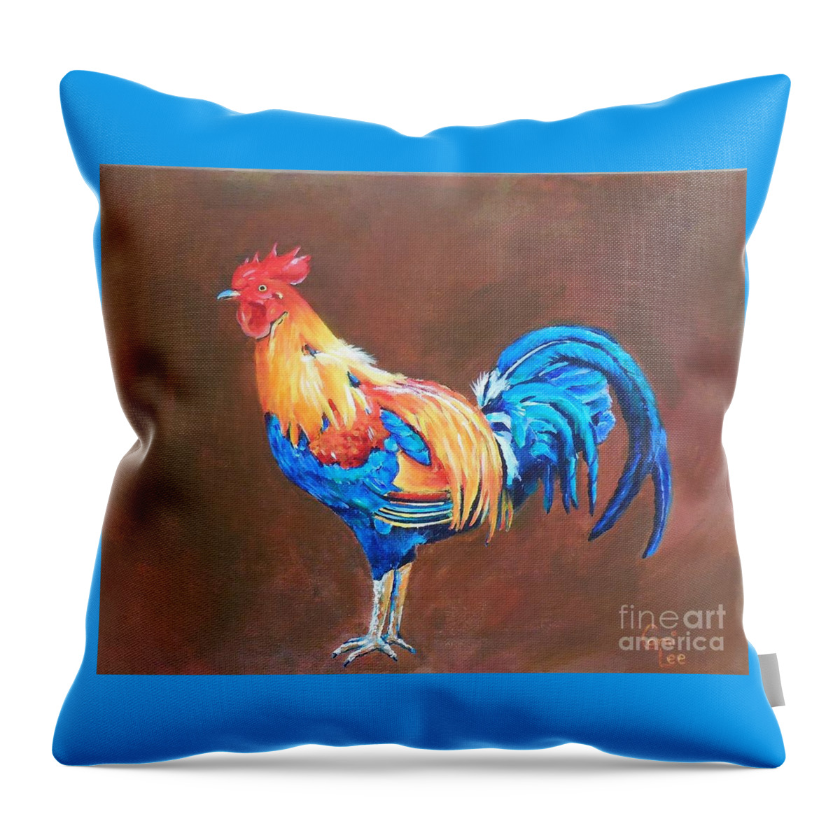 Rooster Throw Pillow featuring the painting Colorful Rooster by Cami Lee