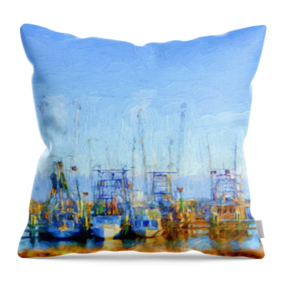 Colorful Shrimp Boat Throw Pillow featuring the photograph Colorful Shrimp Boat Harbor Pass Christian MS by Rebecca Korpita
