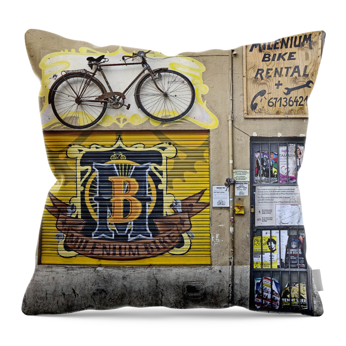 Signage Throw Pillow featuring the photograph Colorful Signage In Palma Majorca Spain by Rick Rosenshein
