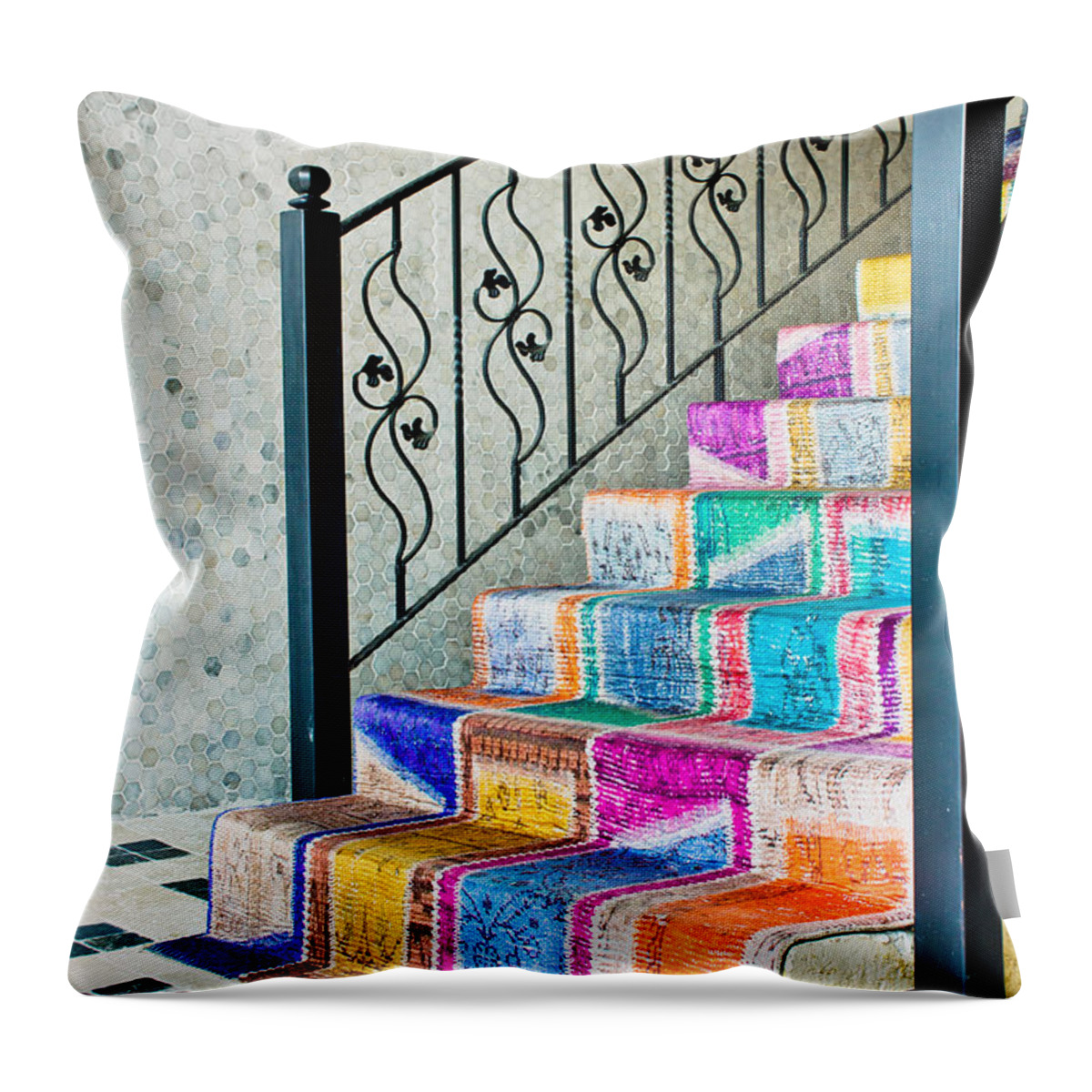 Antique Throw Pillow featuring the photograph Colorful stairs by Tom Gowanlock
