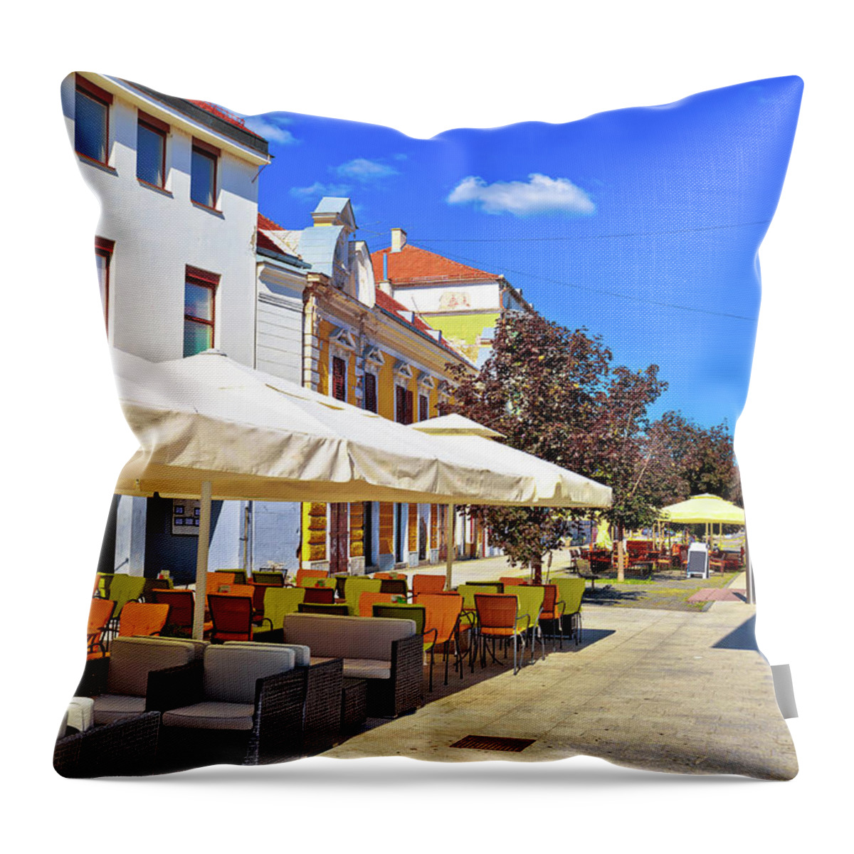 Cakovec Throw Pillow featuring the photograph Colorful street of Cakovec view by Brch Photography