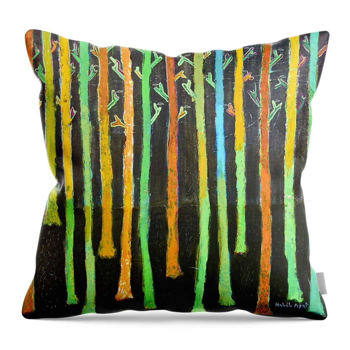 Colors Throw Pillow featuring the painting Colorful Trees by Habib Ayat