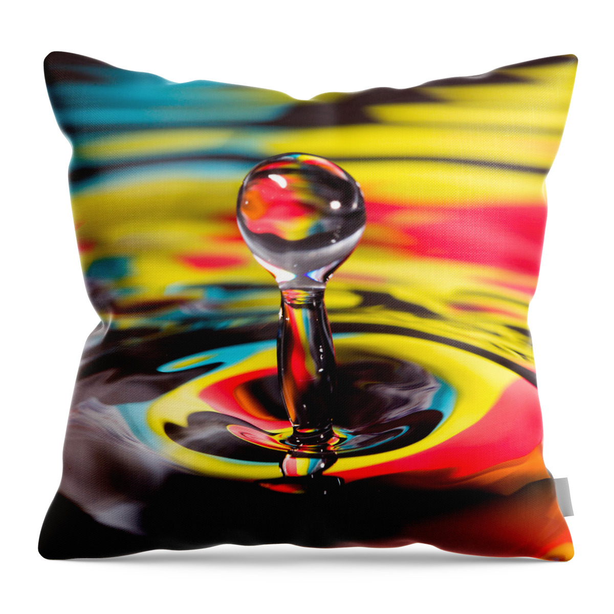 Abstract Throw Pillow featuring the photograph Colorful Water Drop Yellow by SR Green