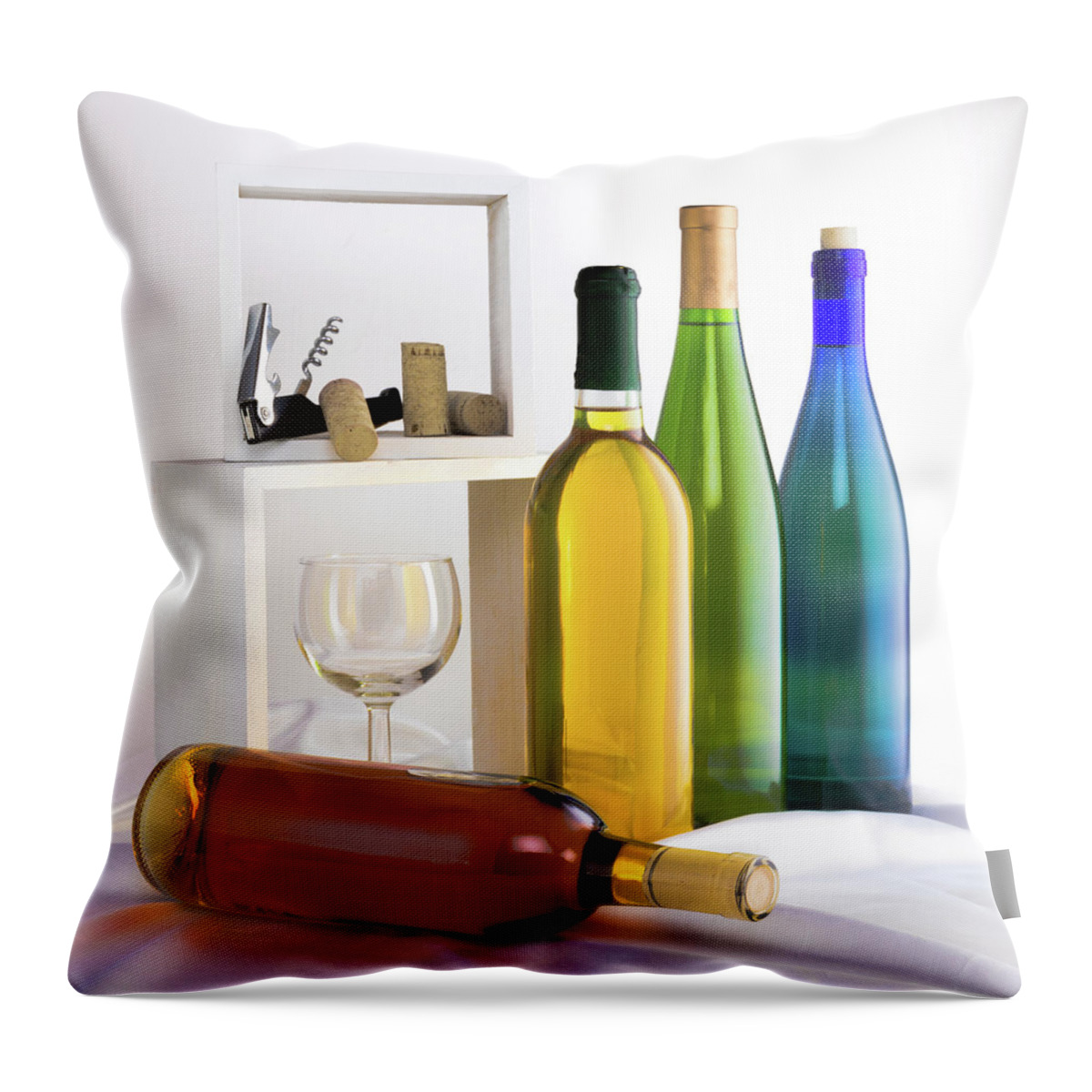 Wine Throw Pillow featuring the photograph Colorful Wine Bottles by Tom Mc Nemar