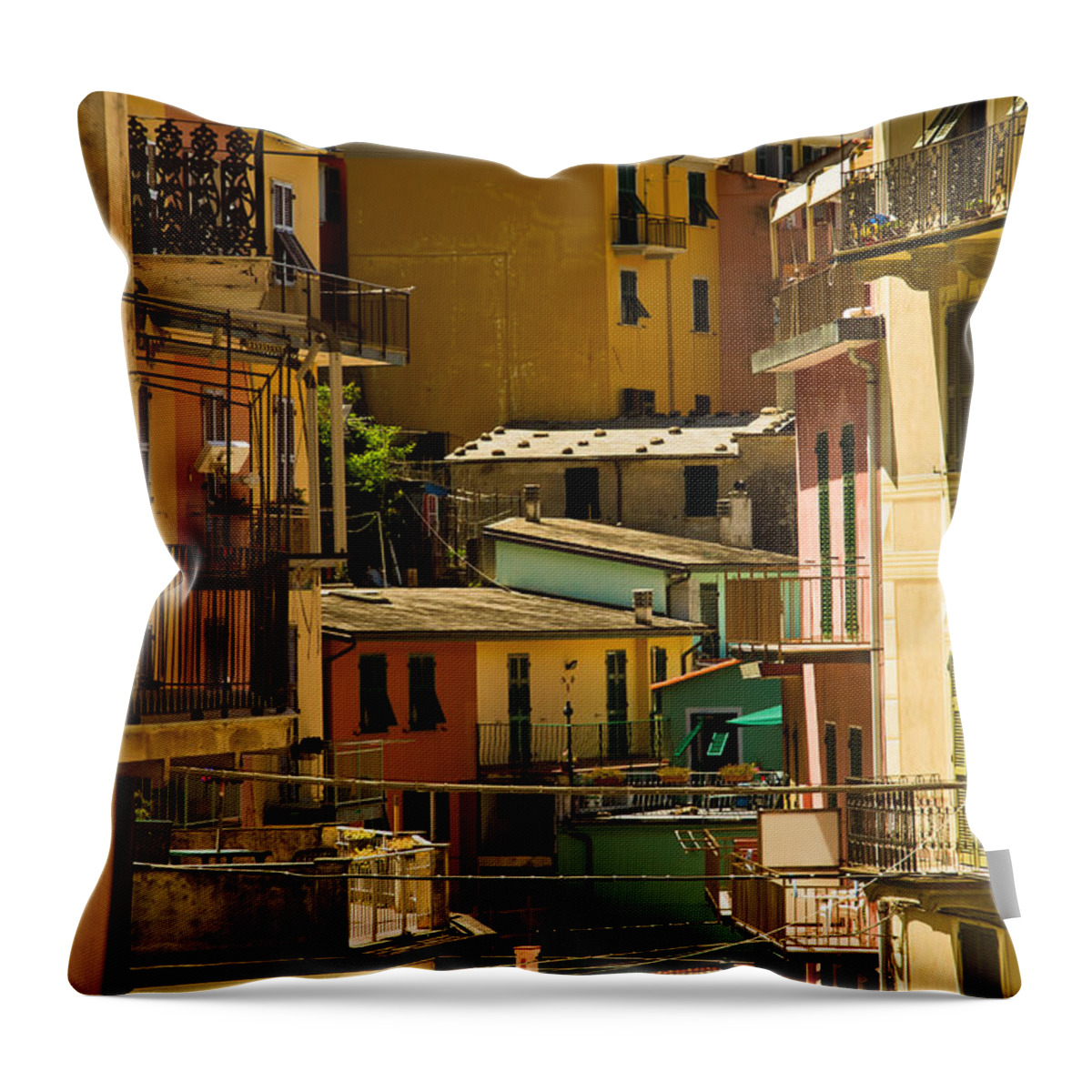 Manarola Throw Pillow featuring the photograph Colors of Manarola Italy by Roger Mullenhour