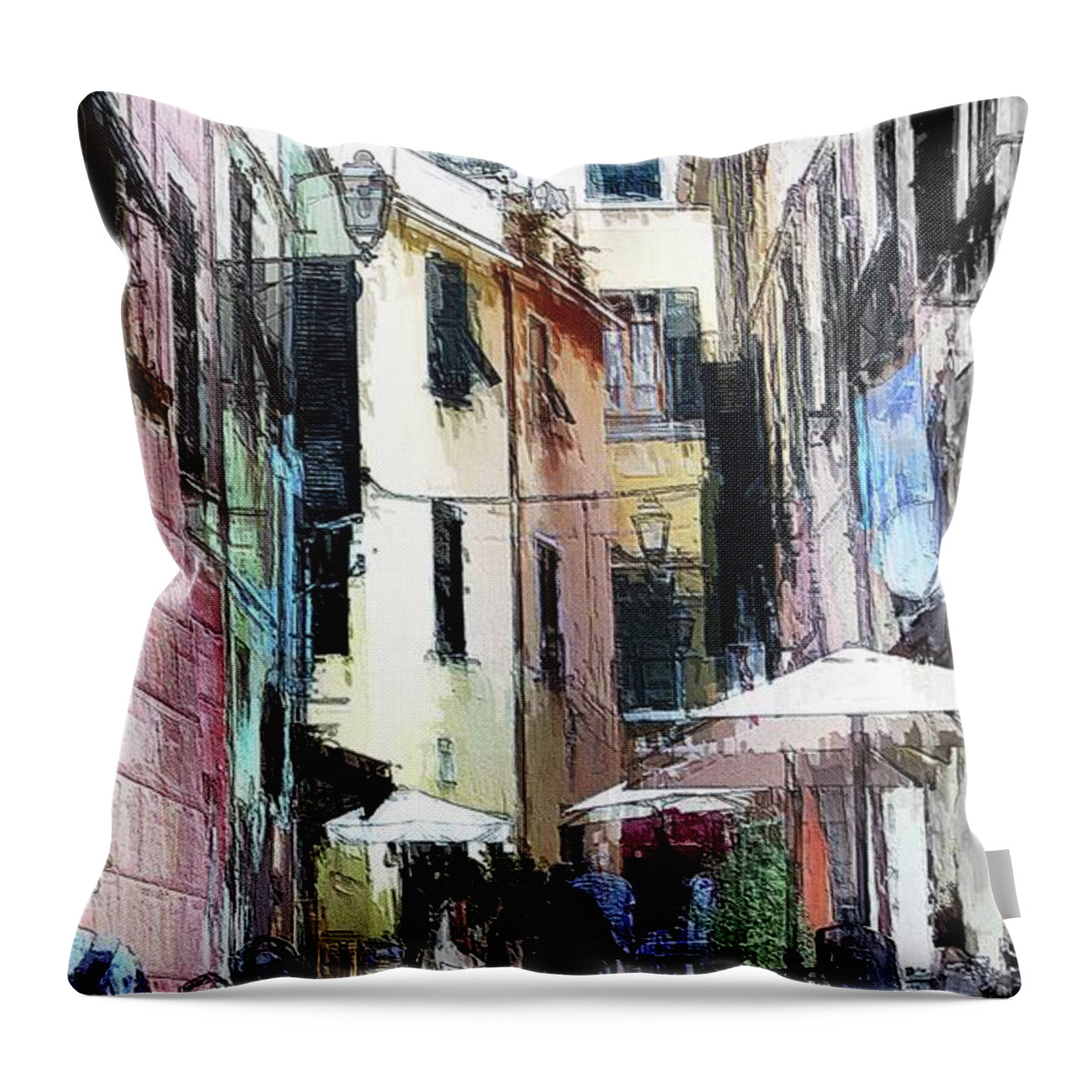 Monterosso Italy Throw Pillow featuring the digital art Colors of Monterosso by Looking Glass Images