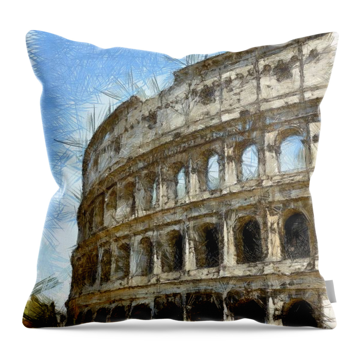 Colored Pencil Throw Pillow featuring the photograph Colosseum or Coliseum Pencil by Edward Fielding