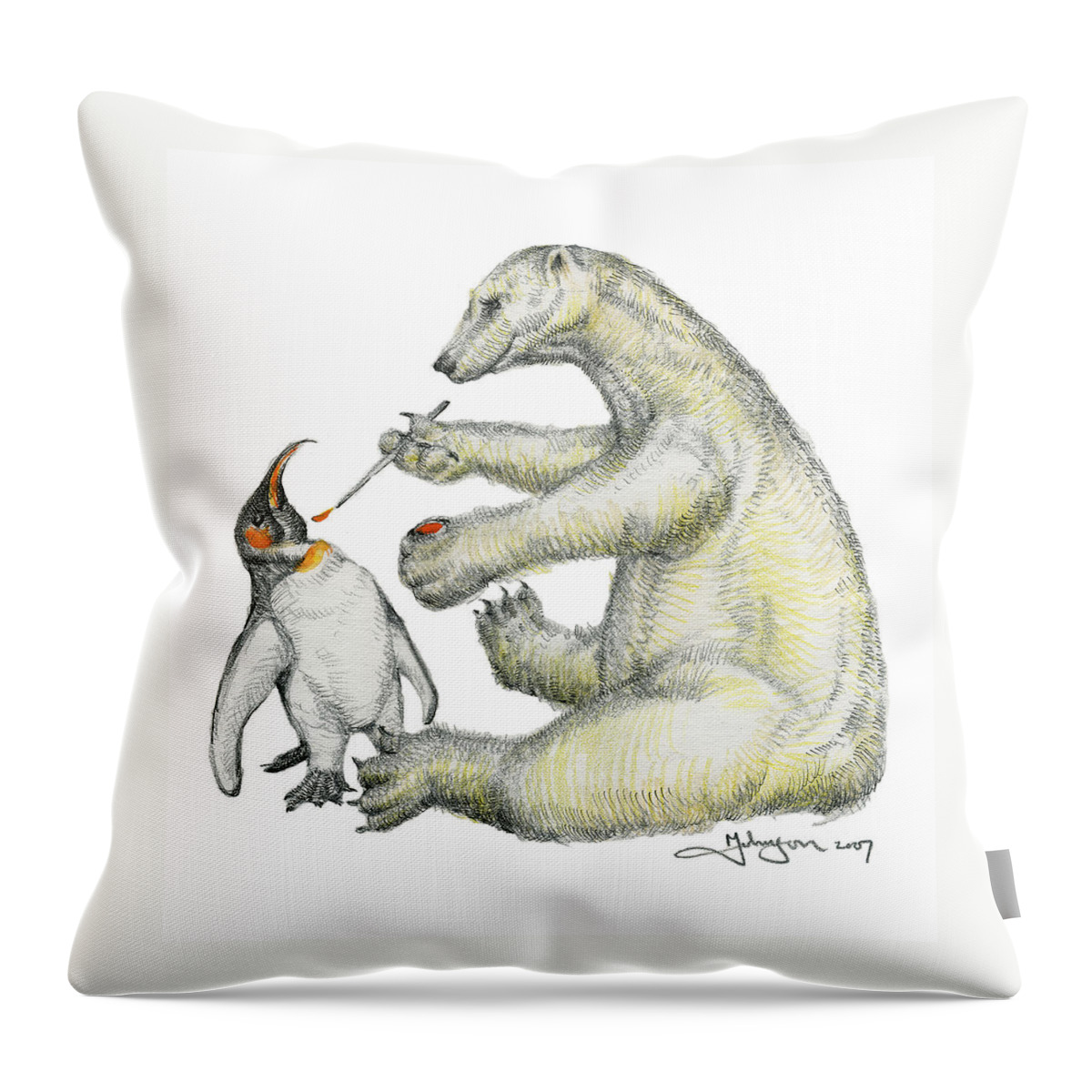 Whimsies Throw Pillow featuring the drawing Colour Bear by Mark Johnson