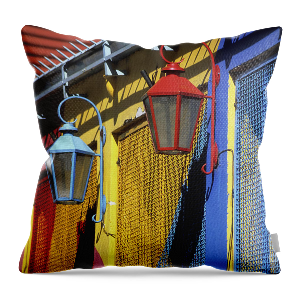 Buenos Aires Throw Pillow featuring the photograph Colourful lamps La Boca Buenos Aires by James Brunker
